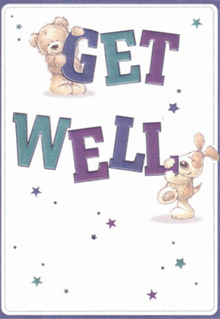 Embodying heartfelt care, this illustrated get well card features an irresistibly cheerful bear and a floppy-eared pup, sure to delight anyone recovering in Weybridge-from friends near Churchfields to patients at Heathside. The bear's plush, honey-coloured fur and the puppy's flaxen, velvety ears come alive with subtle strokes and gentle shading, creating a scene filled with texture and life. Together, they present oversized, playful lettering wrapped in shades of indigo and teal, spelling 'Get Well' with confidence and exuberance. Floating whimsically around them, starbursts in blues and purples glimmer like well wishes suspended in the air, inspired by starlit evenings along the River Thames. The creamy, inviting background and soft shadows cast by the characters amp up the sense of clarity and gentle optimism. Like a bouquet carefully tailored at Flower Delivery Weybridge, each detail has been lovingly placed, from the expressive, encouraging eyes of the bear to the puppy's joyful tilt. This card feels like a warm embrace for the spirit-artfully blending innocence, hope, and local community care into one vivid moment.